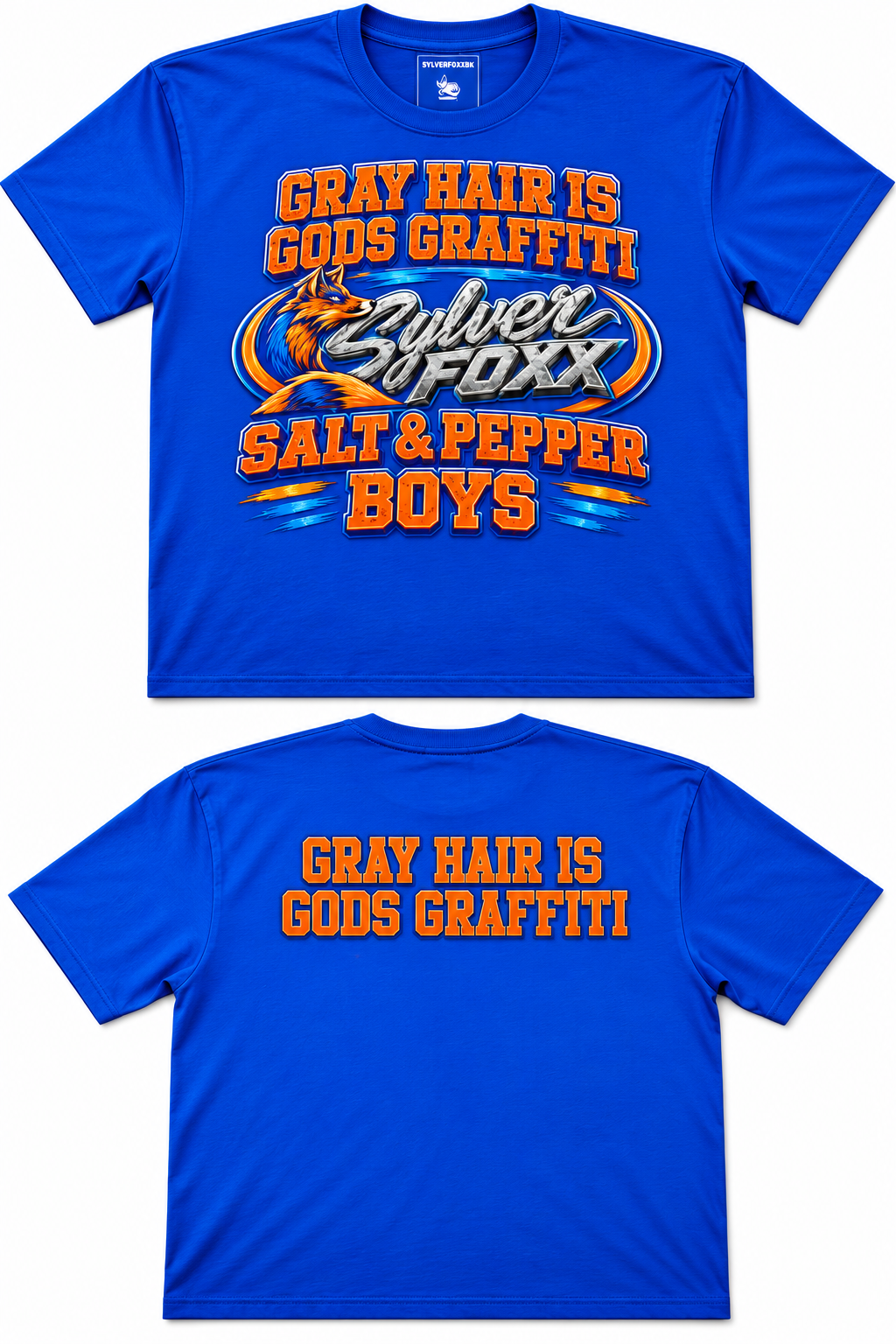GREY HAIR IS GODS GRAFFITI BLUE T